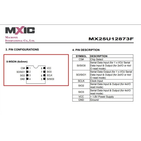 MX25U12873FZNI-10G QFN (8-WSON 6x5mm No Leg) 1.8V MXIC BIOS CHIP MX25U12873FZNI-10G QFN (8-WSON 6x5mm No Leg) 1.8V MXIC BIOS CHIP