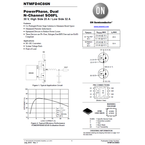 4C86N NTMFD4C86N PowerPhase, 30V Dual N-Channel 20A/32A DFN8-6x5