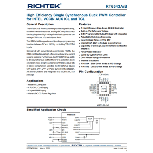 RT6543A RT6543AGQW ML= RICHTEK ENTEGRE RT6543A RT6543AGQW ML= RICHTEK ENTEGRE