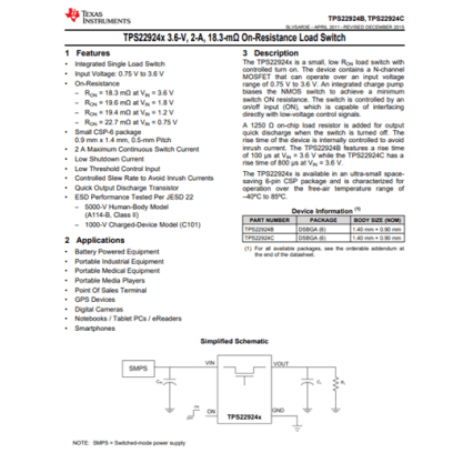 TPS22924CYZPR IC TPS22924CYZPR IC