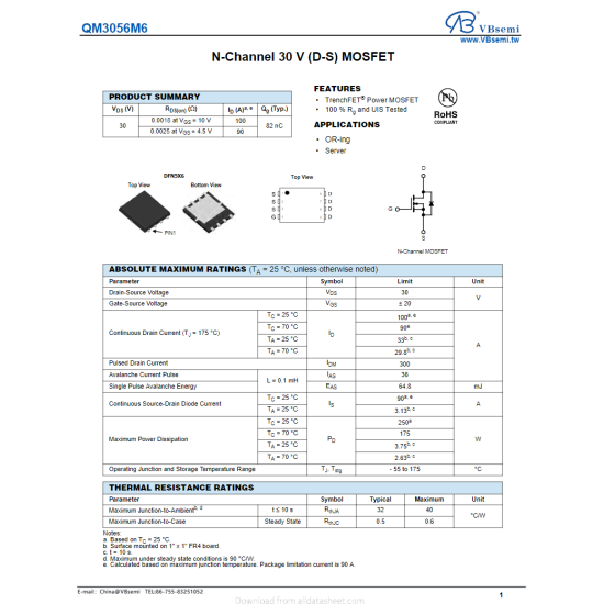 QM3056M6 M3056 M3056M N-CHANNEL 30V 103A MOSFET ENTEGRE
