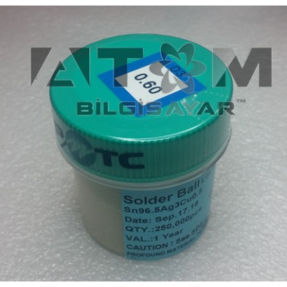 0.60mm 250K Sn96.5Ag3cu0.5 217c Kurşunsuz Lehim Topu
