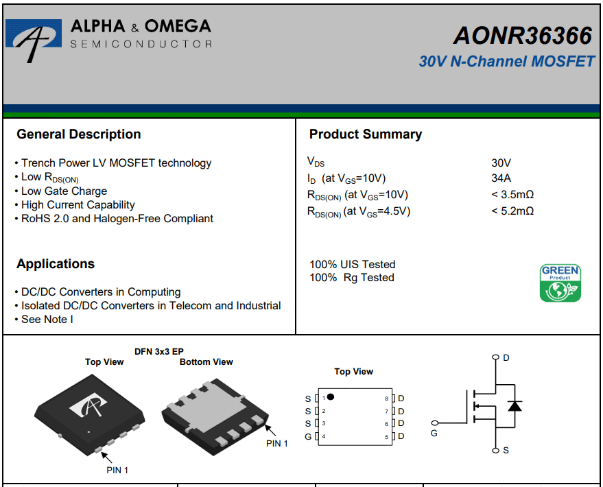 AONR36366 MOSFET Görünümü